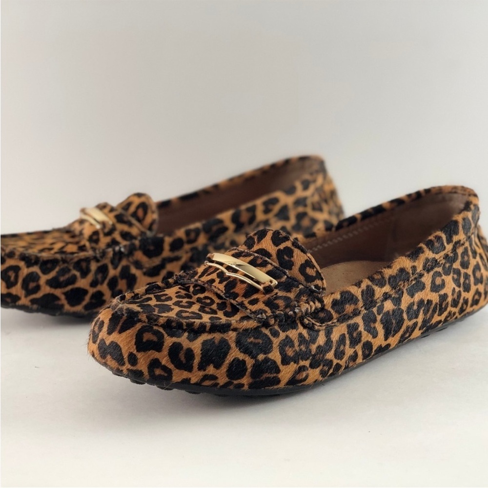 Vionic Leopard Print Driving Flats with Gold Accent Sz 6